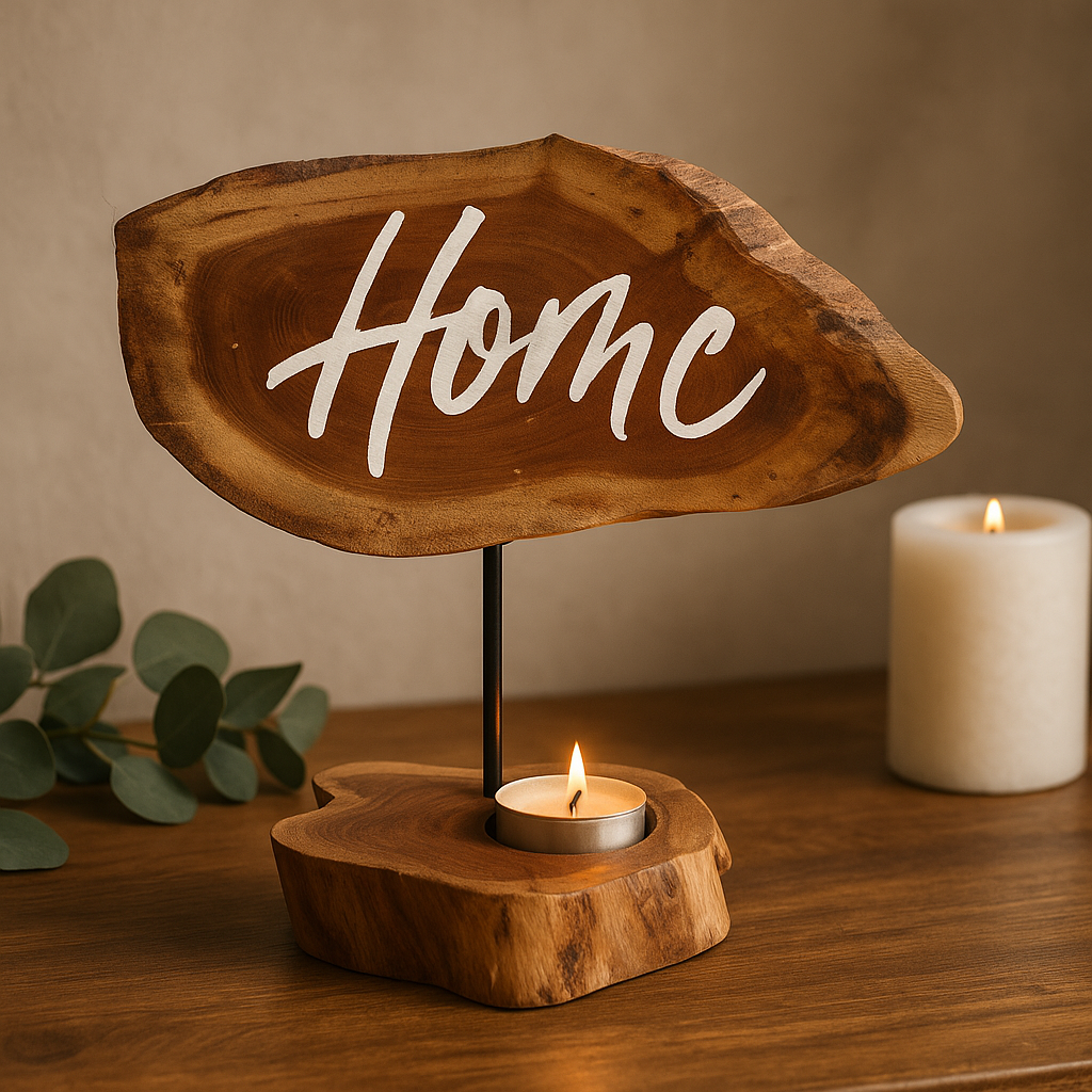 Houten Theelichthouder - Thuis