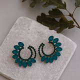 Matte Teal Vintage Glass Crescent Hoop Earrings