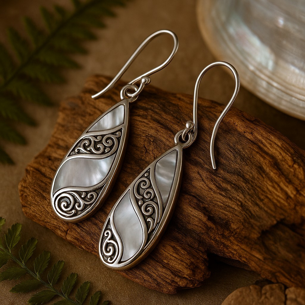 Boucles d'oreilles en argent sterling 925 goutte de nacre