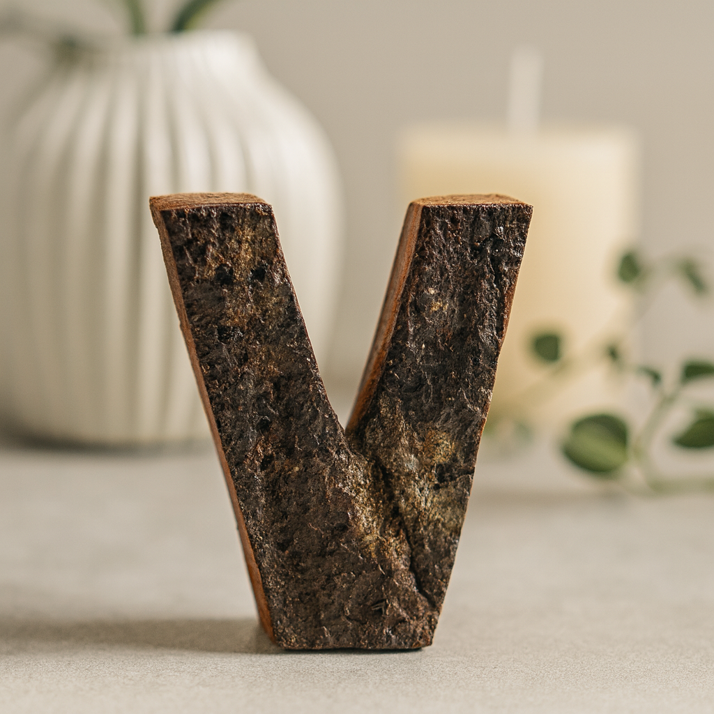 Monogram Litera V Rustykalna Kora, 7 cm