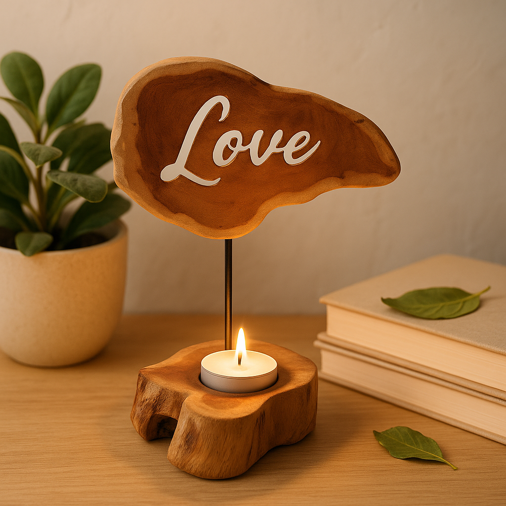 Houten Theelichthouder - Liefde