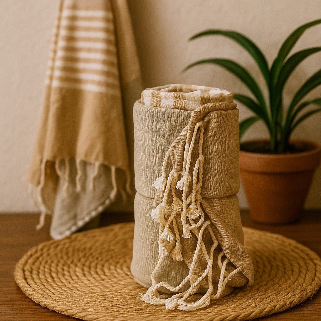 Pareo-Handtuch aus Baumwolle - 100x180 cm - Warmer Sand