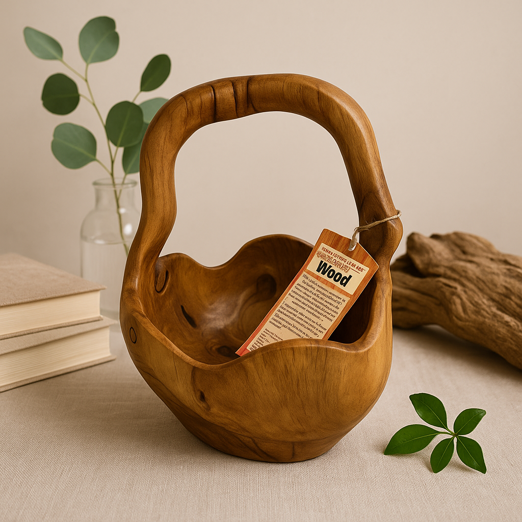 Teak Root Bowl Back Handle 25cm
