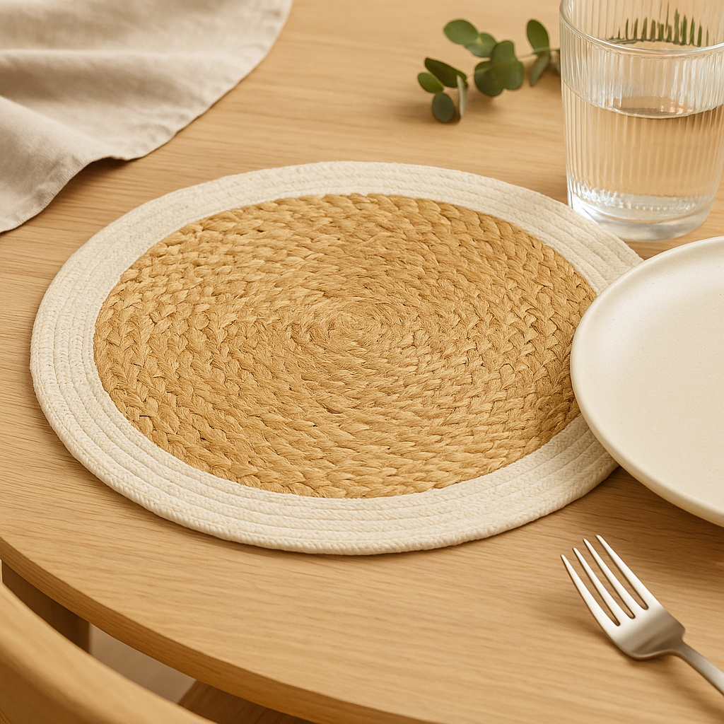Placemat Jute Cotton 30cm Ivory Border