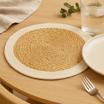 Placemat Jute Cotton 30cm Ivory Border