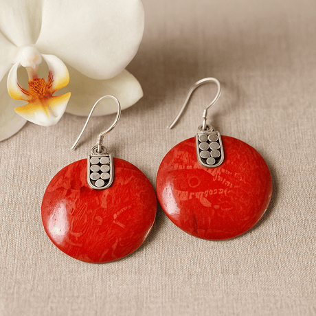 925 Silver Earrings Resin Coral Pair - SHAMTAM.COM