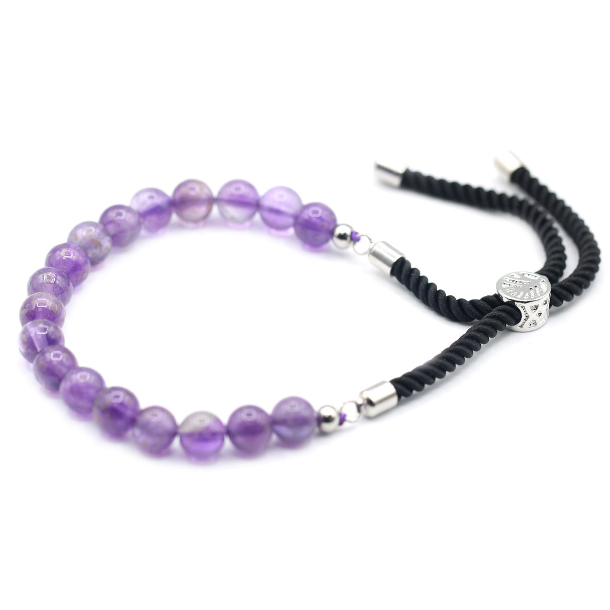 925 Silver Plated Gemstone Black String Bracelet - Amethyst - SHAMTAM.COM