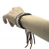 925 Silver Plated Gemstone Charcoal String Bracelet - Dalmatian Jasper - SHAMTAM.COM