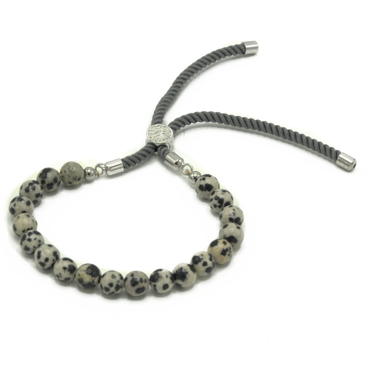 925 Silver Plated Gemstone Charcoal String Bracelet - Dalmatian Jasper - SHAMTAM.COM