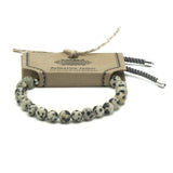 925 Silver Plated Gemstone Charcoal String Bracelet - Dalmatian Jasper - SHAMTAM.COM