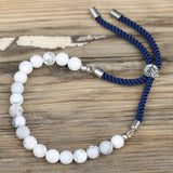 925 Silver Plated Gemstone Navy String Bracelet - White Howlite - SHAMTAM.COM