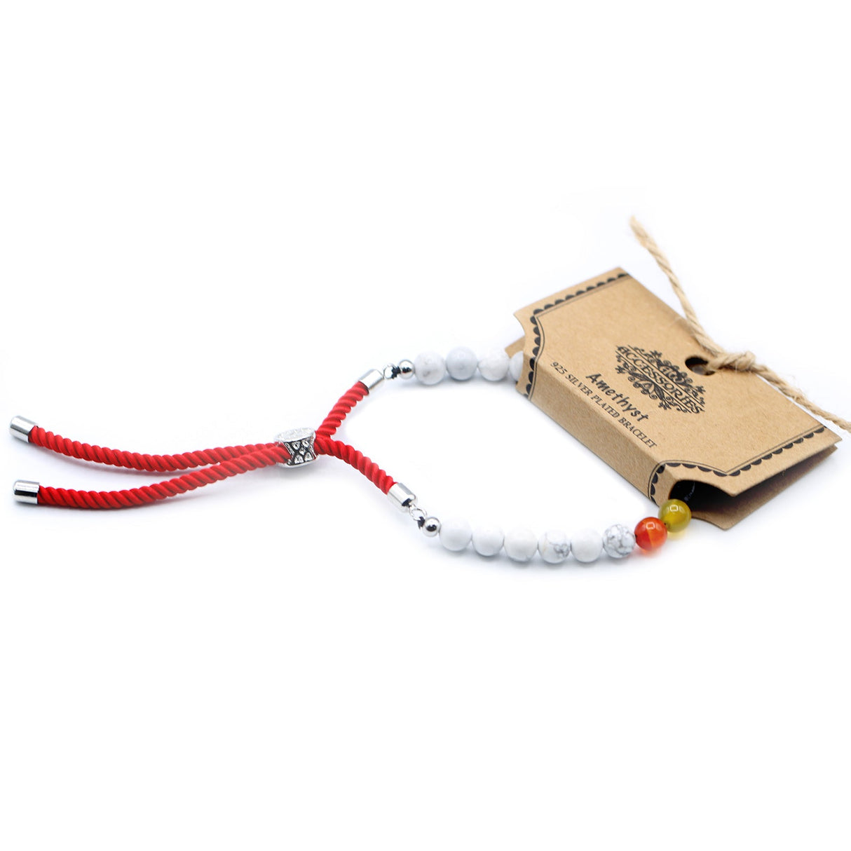 925 Silver Plated Gemstone Royal Red String Bracelet - White Howlite Chakra - SHAMTAM.COM