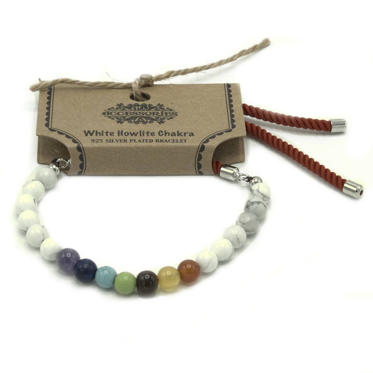 925 Silver Plated Gemstone Royal Red String Bracelet - White Howlite Chakra - SHAMTAM.COM