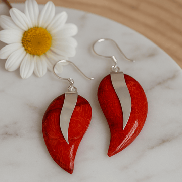925 Sterling Silver Earrings Pair Coral Resin