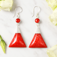 925 Sterling Silver Earrings Triangle Double Drop Pair - SHAMTAM.COM