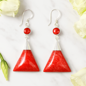 925 Sterling Silver Earrings Triangle Double Drop Pair