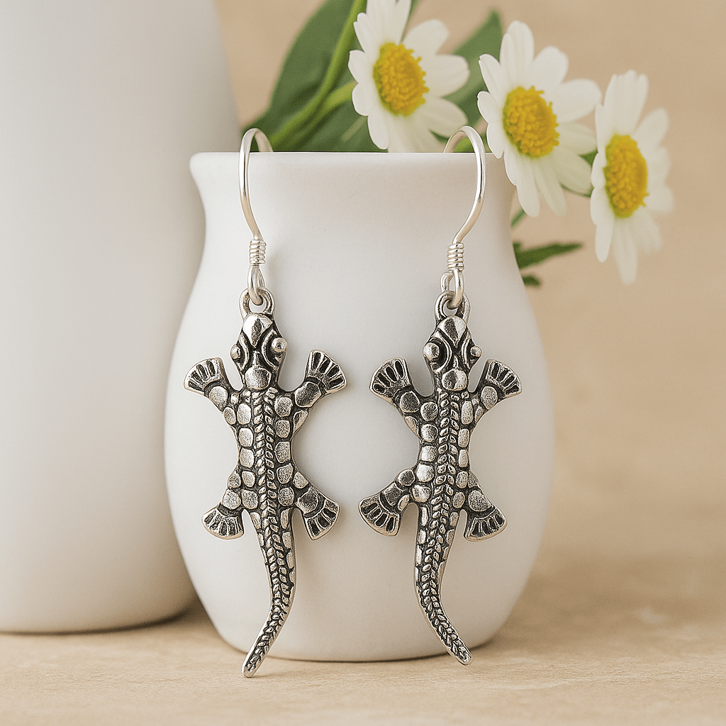 925 Sterling Silver Lizard Drop Earrings - SHAMTAM.COM