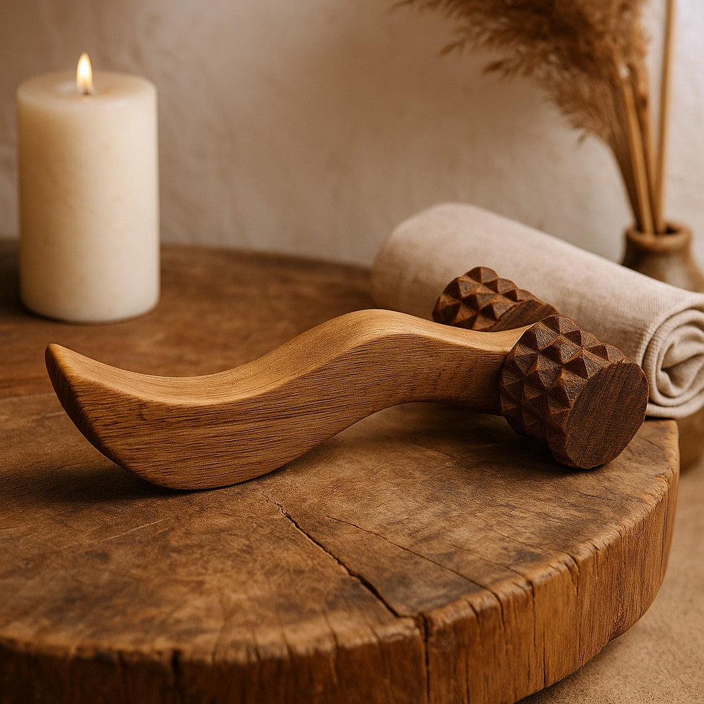 Holz-Rollenmassagegerät - gerippte Hand