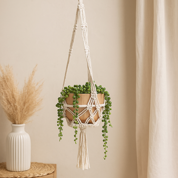 Macrame Pot Holder Natural Hooped 16cm