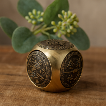 Antique Brass Feng Shui Wealth Dice, Large Rounded