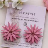 Pink Aurora Borealis Glass Flower Earrings