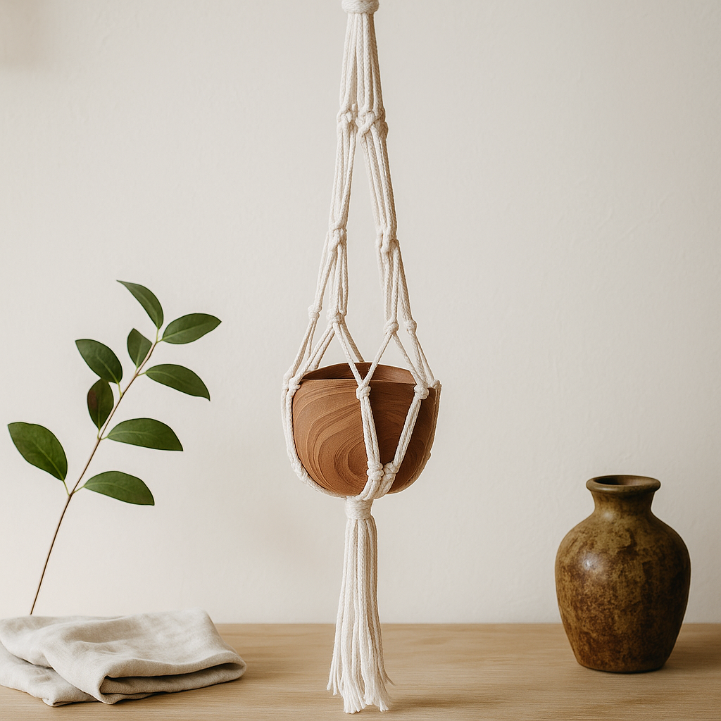 Porte-plante en macramé naturel 75cm