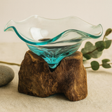 Taça de Vidro Fundido Reciclado em Base de Madeira