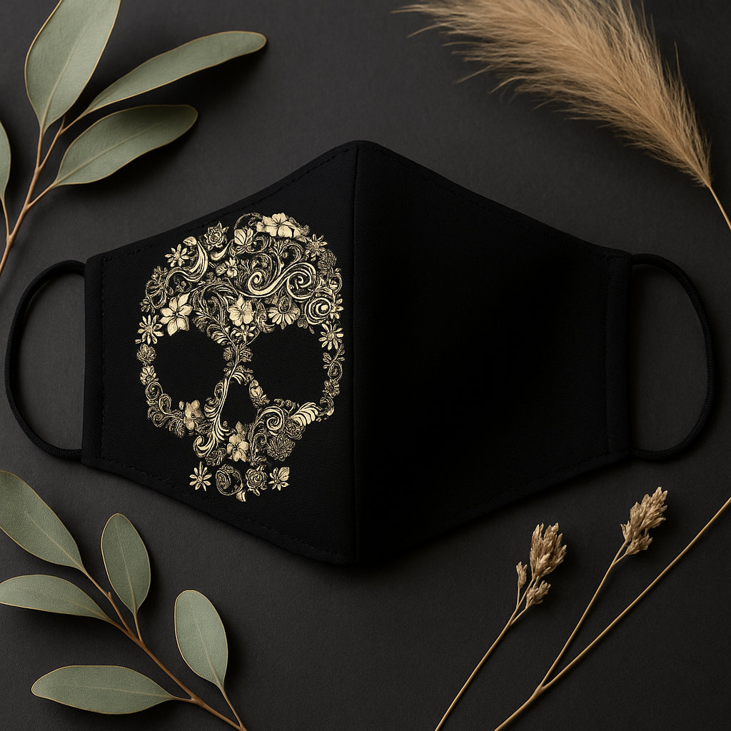 Ansiktsmaske voksen gjenbrukbar med filter - blomsterskalle