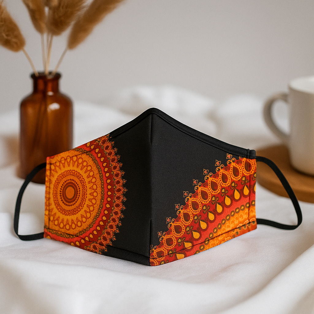 Klut ansiktsmaske med filter, oransje mandala voksen