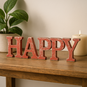 Wooden Letters Red Wash Happy Set of 5