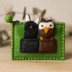 Finger Puppets Set of 2 Owl and Cat, Pouch