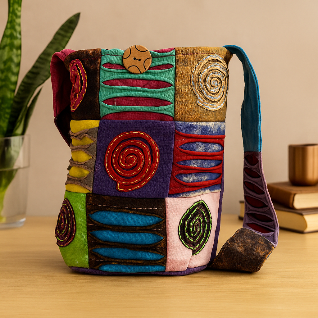 Ethnische Schultertasche - Lila / Spirale