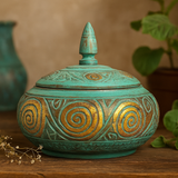 Wooden Trinket Jar, Turquoise Squat