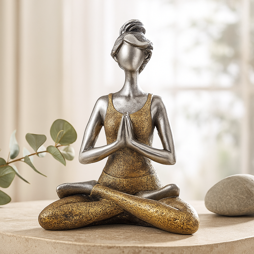 Yoga Kvinde Figur - Sølv og Guld 24cm