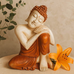 Buddha-staty handkarvad i suarträ tänkande 30cm
