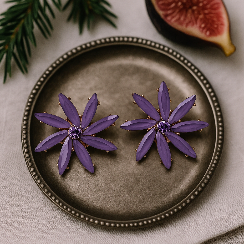 Lavender Vintage Glass Flower Stud Earrings