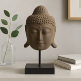 Buddha hovedstatue på stand stor grå