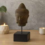 Buddha hovedstatue på stand - grå