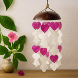 Windspiele Kokosnuss &amp; Capiz - Rosa und Weiß, gemischte Formen - 35 cm
