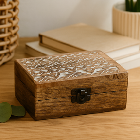 Wooden Box Whitewashed Slavic Design 15x10x6 cm, Decorative Box
