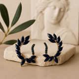 Navy Blue Laurel Ear Climber Earrings, Pavé Glass