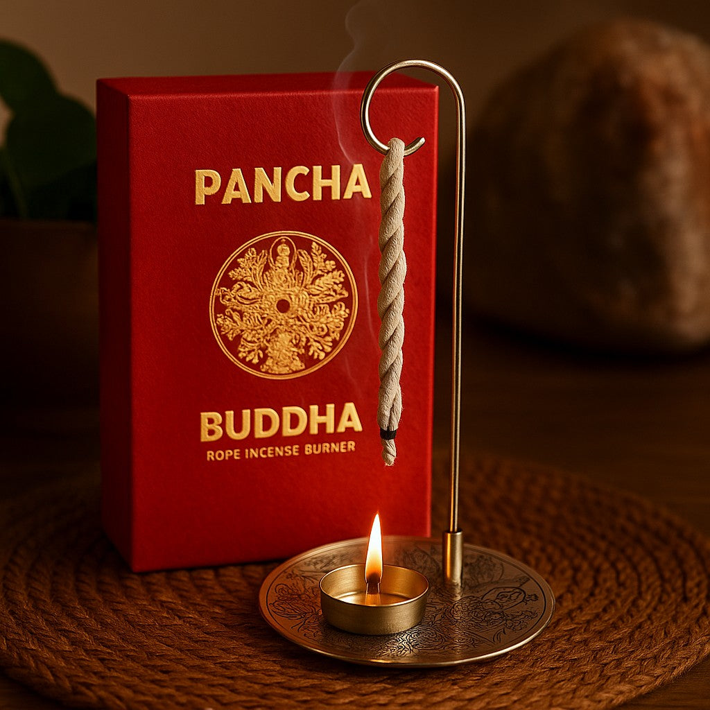 Set de bețișoare parfumate din sfoară argintate Pancha Buddha 10 sfori