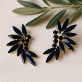 Royal Blue Vintage Glass Marquise Gold Earrings