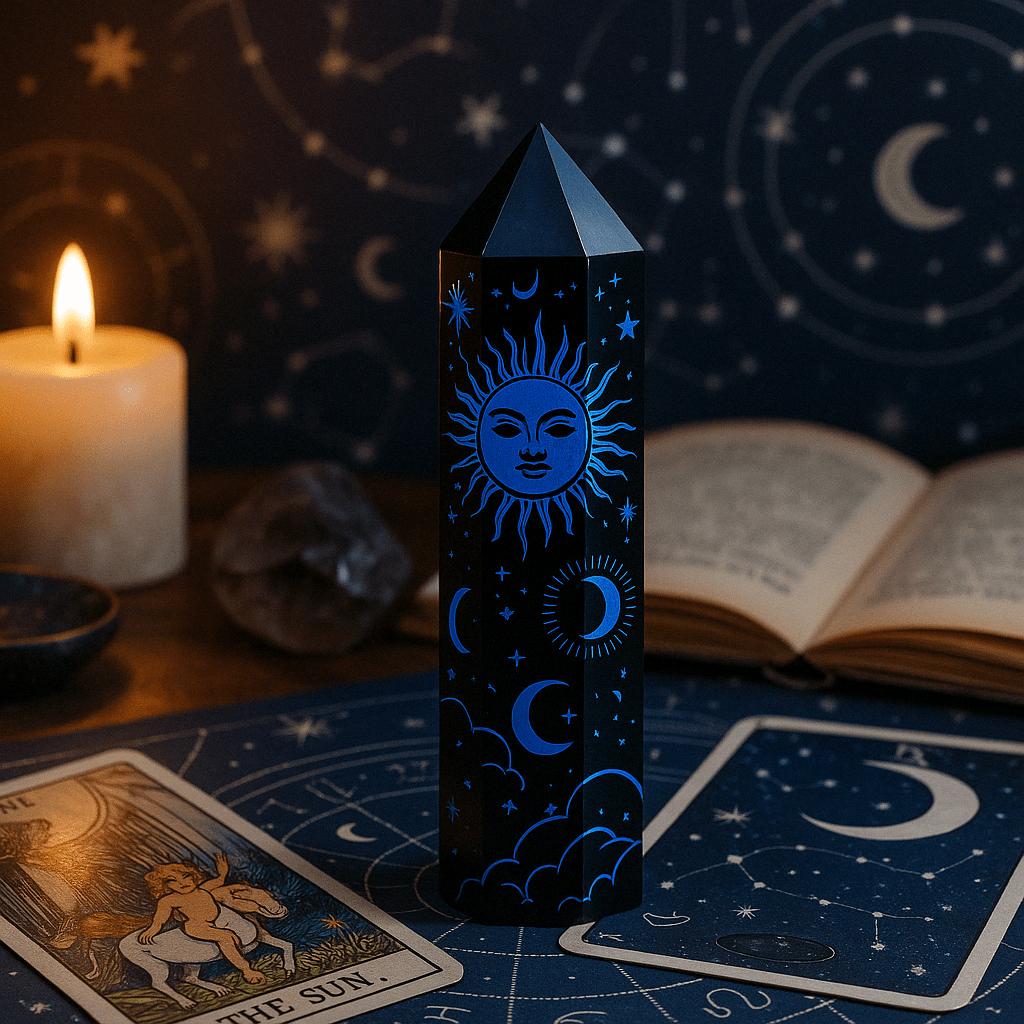 Schwarzer Obsidiankristall - Mystische Geschichte - Mitternachtsblauer Punkt