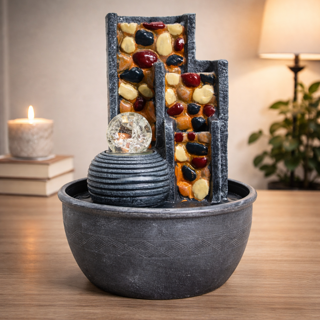 Pebble Wall Tabletop Water Feature with Crystal Ball (19x19x28cm), Tabletop Fountain