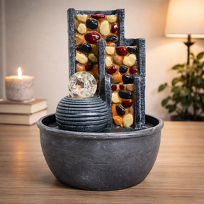 Pebble Wall Tabletop Water Feature with Crystal Ball (19x19x28cm), Tabletop Fountain