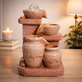 Mediterranean Cascading Pots Tabletop Water Feature (19x14x27cm), Tabletop Fountain