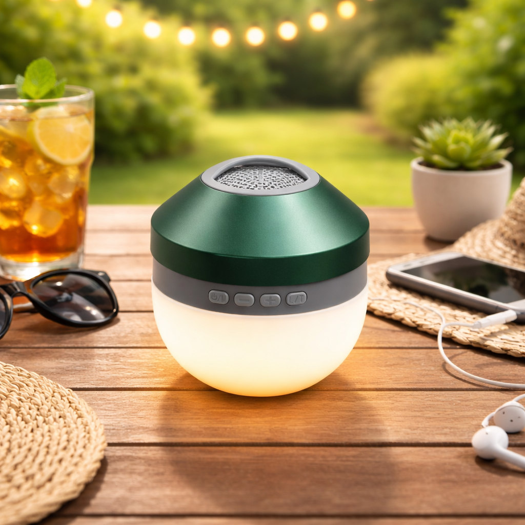 Green Camping Hanging Light and Mini Speaker, Bluetooth Speaker