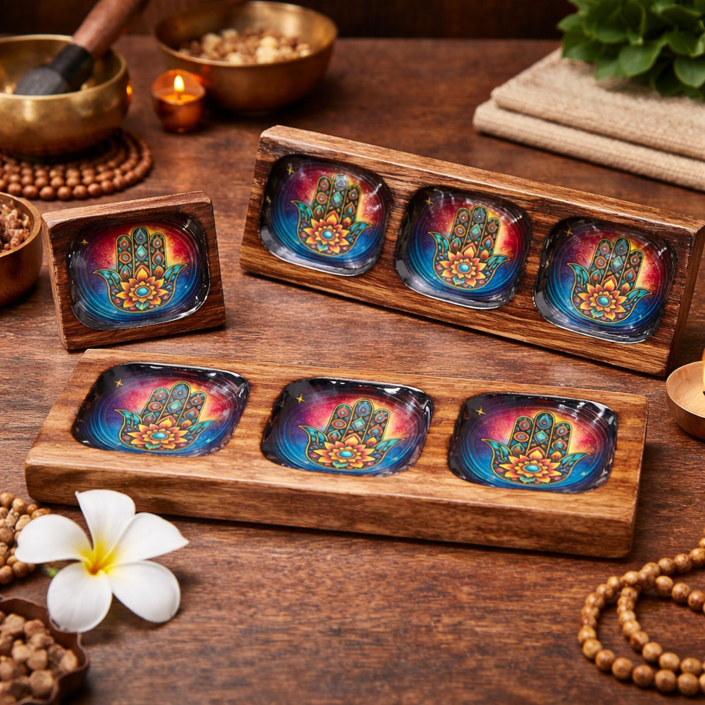 Medium Enamelled Mango Tray Set – Hamsa
