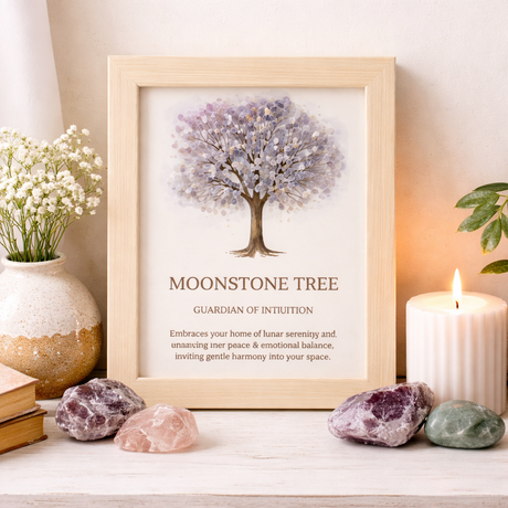 Imagen de piedra preciosa - Árbol de la vida - Piedra lunar (20x14.7x1cm)